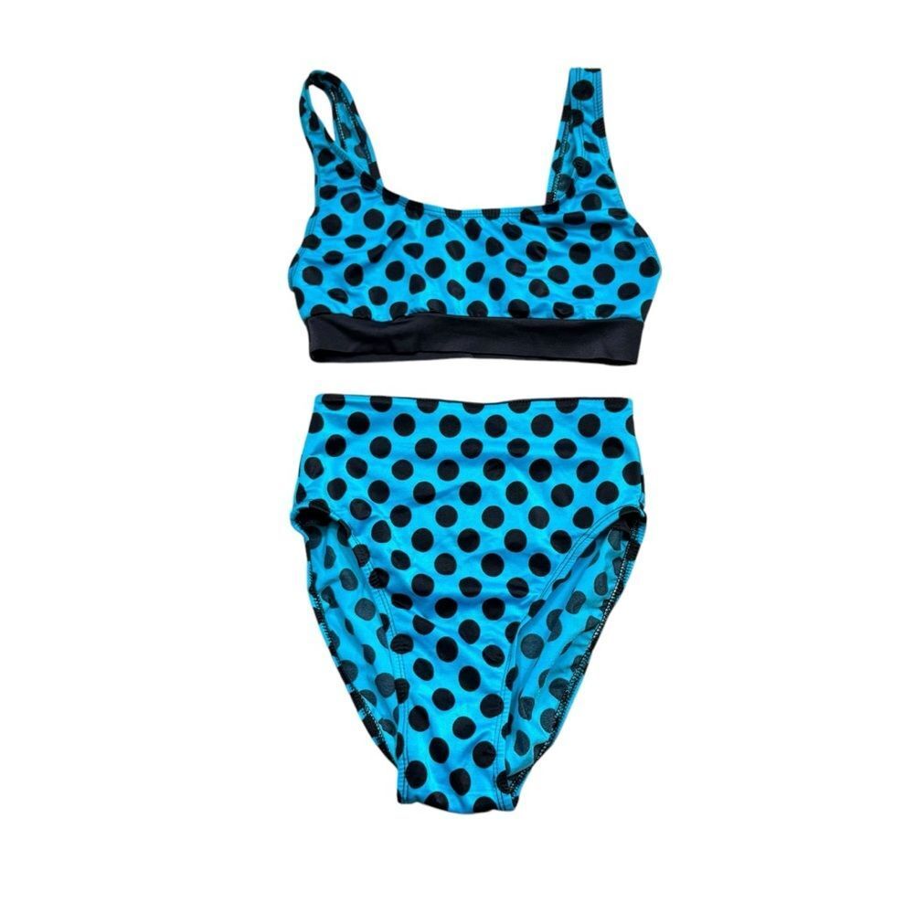 Ladies Vintage 1980’s Sun Bird Blue and Black Polka Dot Bikini 5/6 Made in USA